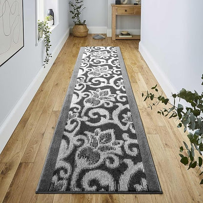 20 Ft Extra Long Non-Slip Washable Carpet Runner Rug with Rubber Backing, Custom Floor Mat for Kitchen Hallway Stairs Bedroom Bathroom Entryway, Your Choice of Length, Lily Anthracite (26" X 20')