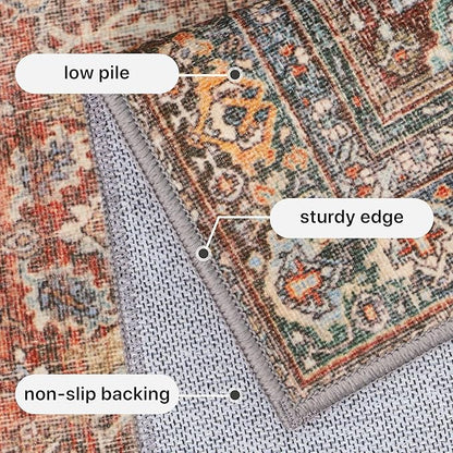 GENIMO 2x10 Runner Rugs for Hallway, Machine Washable Non Slip Vintage Rugs, Low Pile Lightweight Soft Print Rug for enrtyway, Corridor, Home Office, Kitchen, Terracotta Indigo