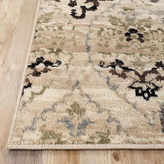 Superior Indoor Area Rug, Jute Backed, Perfect for Entryway, Office, Living/Dining Room, Bedroom, Kitchen, Hardwood Floor, Modern Floral Decor, Caldwell Collection, 2' x 3', Beige