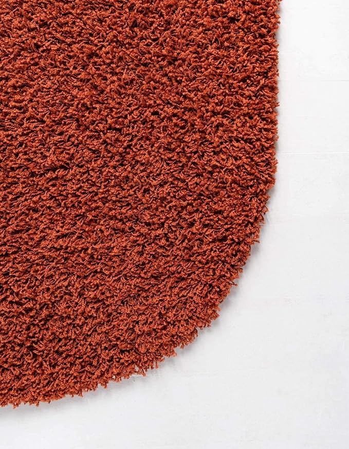 Unique Loom Solid Shag Collection Area Rug (5' 1" x 8' Oval, Terracotta)