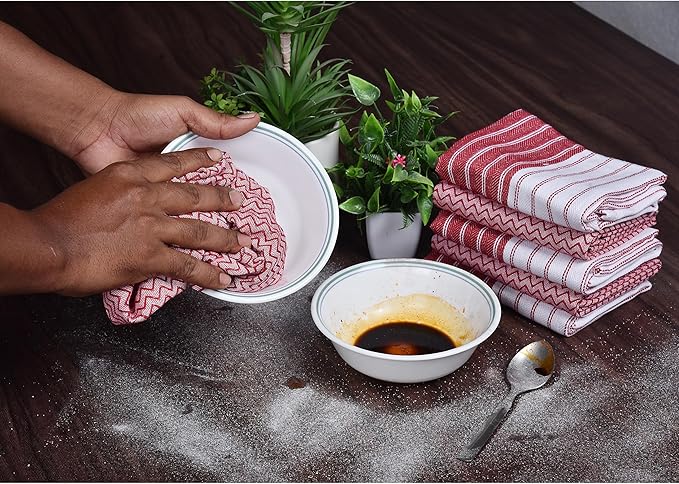 Premium Cotton Kitchen Towels, 18" × 28″ Large Hand Dish Towels with Hanging Loop, Ultra Absorbent, Quick Dry & Lint Free Tea Towels Set, Resuable Cleaning Cloths, Red – Pack of 4
