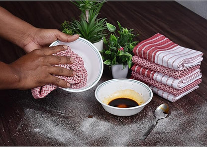 Cotton Kitchen Towels, 18"x28" Dish Towels with Hanging Loop, Ultra Absorbent, Quick Drying & Reusable Tea Towels for Kitchen, Perfect for Washing Dishes, Red, Pack of 8
