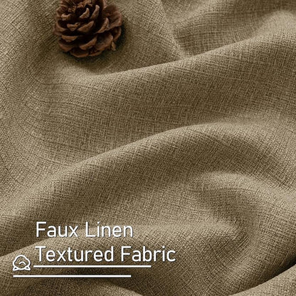 LAMIT Linen Textured Curtains for Living Room, 63 inches Long Grommet Thermal Insulated Thick Burlap Curtains Light Filtering Panels for Bedroom/Farmhouse, Set of 2 Panels, W52 x L63, Tan Brown
