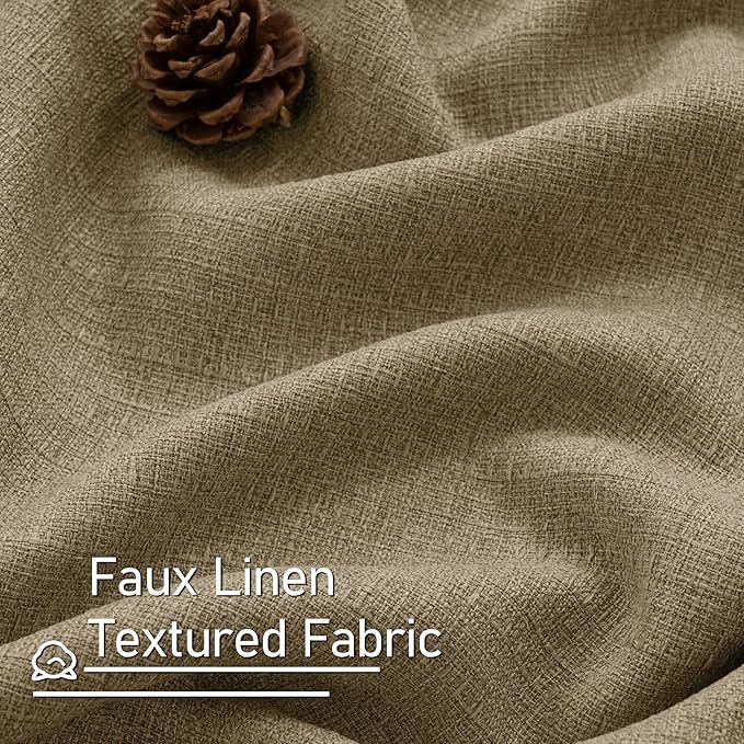 LAMIT Tan Brown Linen Curtains for Bedroom, 90 inches Grommet Thermal Insulated Thick Farmhouse Curtains Noise Reducing Window Treatment Burlap Drapes for Living Room, Set of 2 Panels, W52 x L90