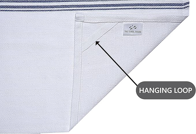 100% Cotton Kitchen Towels – Extra Large 18x28 Inches Dish Towels with Hanging Loop – Super Absorbent and Quick-Dry Weave – Lint-Free and Durable – Blue (Pack of 8)