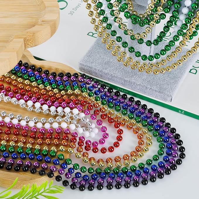 100PCS Mardi Gras Beads, Colorful Beads Necklace Toy Party Favors, 33" Bead Costume Accessories Bulk, Festival Mardi Gras Parade Throw Accessories Wedding Birthday Celebrations Decor