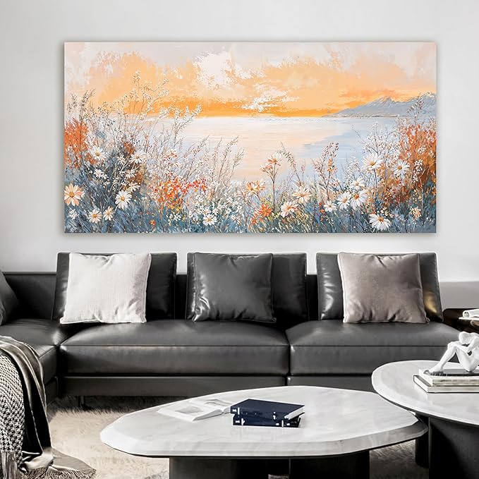 Canvas Oversized Wall Art Decor Wall Art Pictures for Living Room Artwork for Walls Large Coastal Beach Wall Art Prints Canvas Art Wall Decor Vintage Wildflower Wall Art Bedroom Home Decor 29"X58"