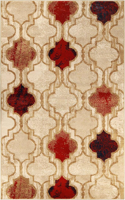 Superior Indoor Large Area Rug, Jute Backed, Perfect for Living/ Dining Room, Bedroom, Office, Kitchen, Entryway, Modern Geometric Trellis Floor Decor, Viking Collection, 5' x 8', Beige