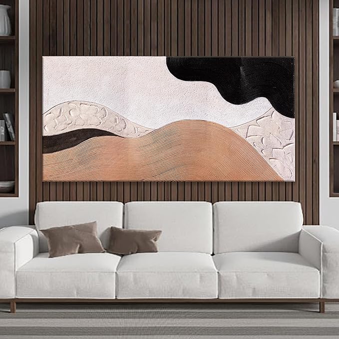 Suconvng Large Abstract Wall Art For Living Room Brown Canvas Art Wall Decor Picture Painting Black Abstract Art Maximalist Artwork For Bedroom Dinning Room Modern Home Wall Decor 29x58 In