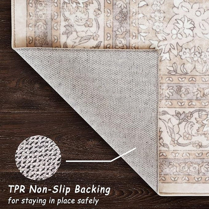 vivorug Runner Rug 2'x8' Vintage Floral Washable Non-Slip Runners for Hallways Kitchen Entryway Laundry Room Carpet Hallway Runner Beige