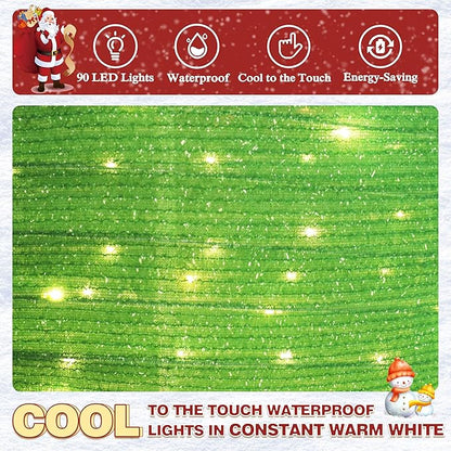 36 Inch Pop-Up Christmas Ball with 90 LED Lights for Outdoor Xmas Decor, 3-Piece Pre-Lit Iridescent Christmas Ball Ornaments Decor with Base, Outdoor 3D Glittered Standing Holiday Display