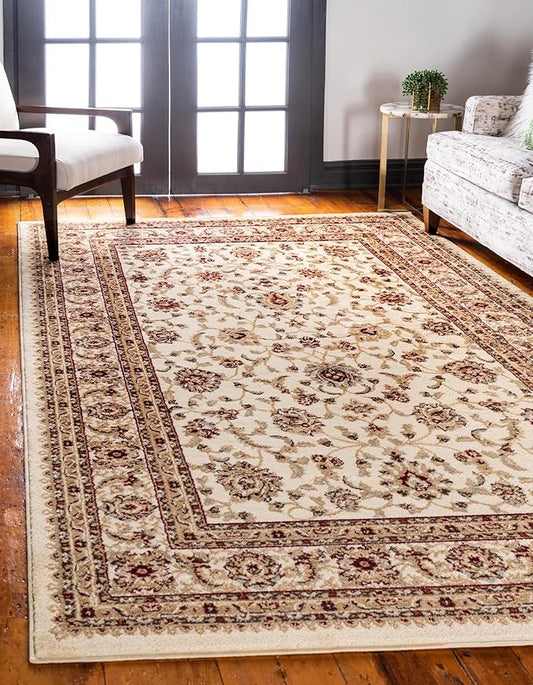 Rugs.com Aditi Collection Rug – 7' x 10' Cream Low Rug Perfect for Living Rooms, Large Dining Rooms, Open Floorplans
