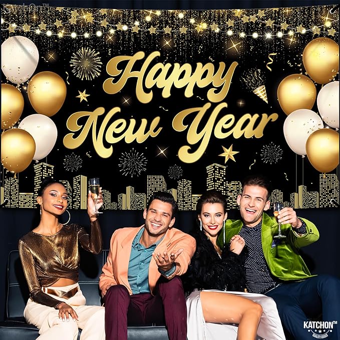 KatchOn, XtraLarge Happy New Year Banner - 72x44 Inch | Happy New Years Decorations 2026 | Happy New Year Backdrop, New Years Eve Party Supplies 2026 | New Years Eve Backdrop for NYE Decorations 2026