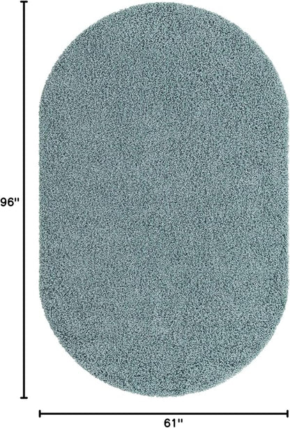 Unique Loom Solid Shag Collection Area Rug (5' 1" x 8' Oval, Light Slate Blue)