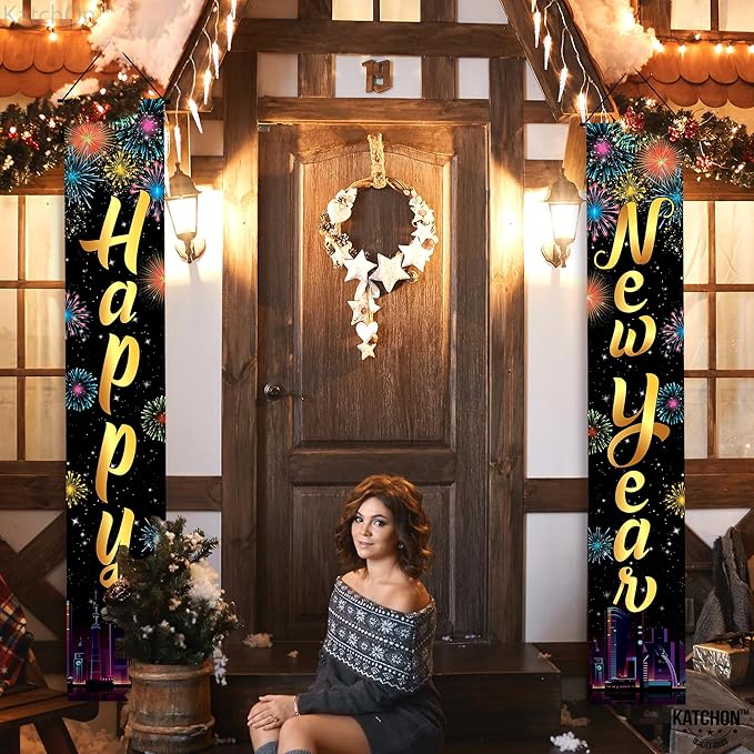 KatchOn, XtraLarge Happy New Year Banner – 72x12 Inch | Happy New Year Door Banner for New Years Decorations 2026 | New Years Eve Party Supplies 2026 | Nye Decorations 2026, Nye Party Supplies
