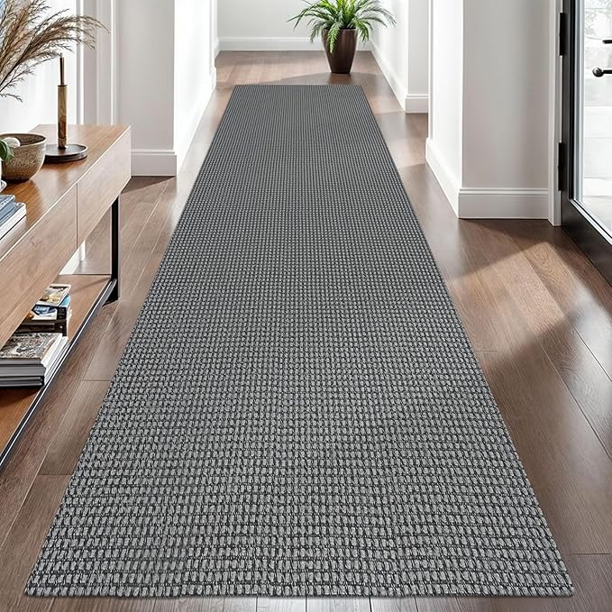 EARTHALL Woven Runner Rug 3x10 Ft Washable Runners for Hallways Long Non Slip Rubber Backed Kitchen Runner Braided Indoor Floor Carpet Runners for Entryway, Hallway, Kitchen, Dark Gray