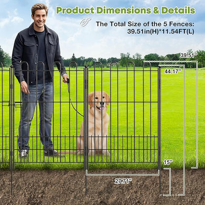 5 Panels Dog Fence Outdoor for Yard, 39.5in (H) x 11.5ft (L) Dog Fence for Garden