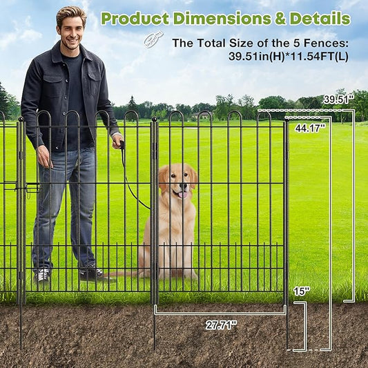 5 Panels Dog Fence Outdoor for Yard, 39.5in (H) x 11.5ft (L) Dog Fence for Garden