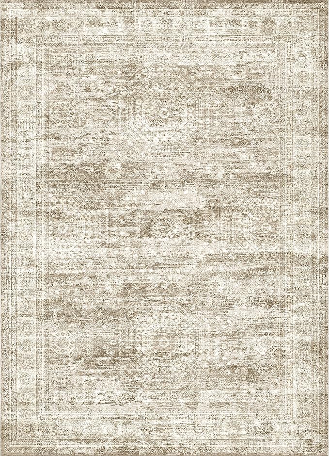 3x5 Washable Area Rug for Entryway, Soft Kitchen Rugs Non Slip for Dining Room, Vintage Abstract Living Room Rug, Thin Area Rugs Indoor for Bedroom, Kids Room Decor(3'x5', Brown/Ivory)
