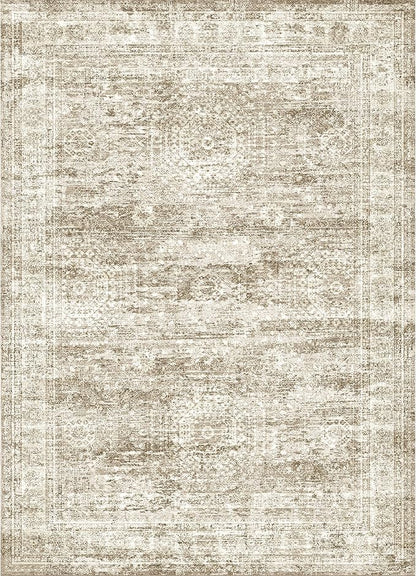 3x5 Washable Area Rug for Entryway, Soft Kitchen Rugs Non Slip for Dining Room, Vintage Abstract Living Room Rug, Thin Area Rugs Indoor for Bedroom, Kids Room Decor(3'x5', Brown/Ivory)