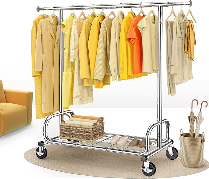 HOKEEPER Clothes Rack Clothing Racks for Hanging Clothes, Portable Clothes Rack with Lockable Wheels, Commercial Heavy Duty Garment Rack for Bedroom, Living Room, Laundry, Balcony