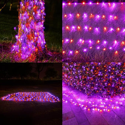 BlcTec Halloween Lights Outdoor 200 LED 8.2ft x 4.9ft Orange Purple Net Lights with 8 Modes, Timer, UL Certified, Connectable, Memory, Waterproof for Lawn, Trees, Bushes Outdoor Halloween Decorations