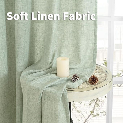 YoungsTex Sage Green Linen Curtains 90 Inch Length Living Room, Textured Semi Sheer Drapes Light Filtering with Pinch Pleated Window Treatments for Bedroom Dining Room, 2 Panels, 40 X 90 Inch