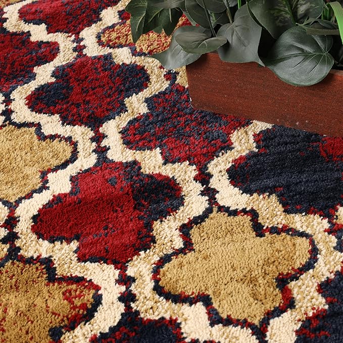 Superior Indoor Small Area Rug, Jute Backed, Perfect for Living/ Dining Room, Bedroom, Office, Kitchen, Entryway, Modern Geometric Trellis Floor Decor, Viking Collection, 4' x 6', Red Blue
