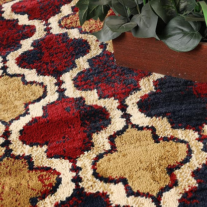 Superior Indoor Small Area Rug, Jute Backed, Perfect for Living/ Dining Room, Bedroom, Office, Kitchen, Entryway, Modern Geometric Trellis Floor Decor, Viking Collection, 2' x 3', Red Blue