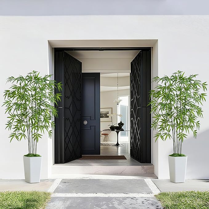 Artificial Bamboo Tree 5FT Tall Fake Plants Faux Bamboo Plant with White Tall Planter, Artificial Fake Trees Silk Plant with 5 Trunks and Lifelike Leaves for Home Office Indoor Outdoor Decor