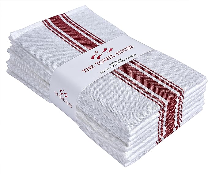 100% Cotton Kitchen Towels – Highly Absorbent and Quick-Dry Dish Towels with Hanging Loop – Large 18x28 Inches – Red (Pack of 8) | Soft, Durable and Lint-Free for Kitchen and Home Use