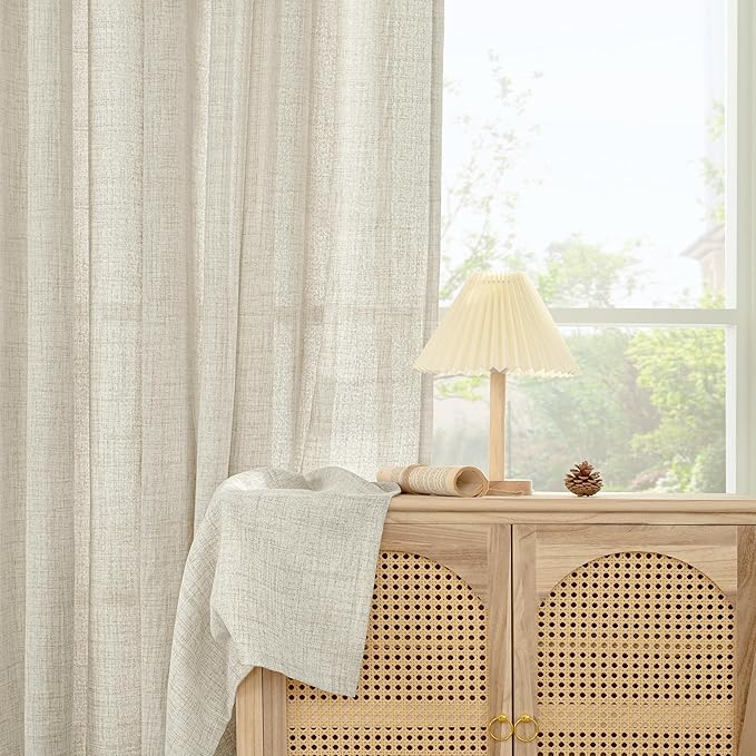 YoungsTex Linen Cafe Curtains 36 Inch Length 2 Panels, Short Half Window Drapes Light Filtering with Bronze Grommet Privacy for Bathroom Kitchen Window Decorative, 34 x 36 Inch