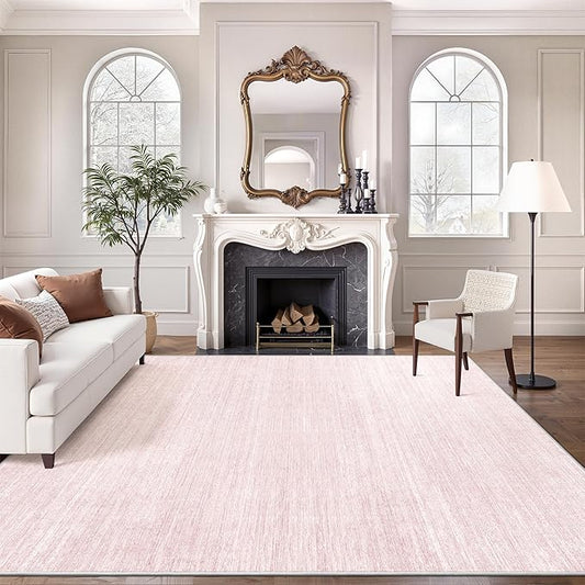 Art&Tuft Washable Rugs 9x12, Low Pile Area Rugs 9x12 Living Room - Non Slip and Stain Resistant Soft Thin Rug for Bedroom, Dining Room, Kitchen, Office, Lightpink