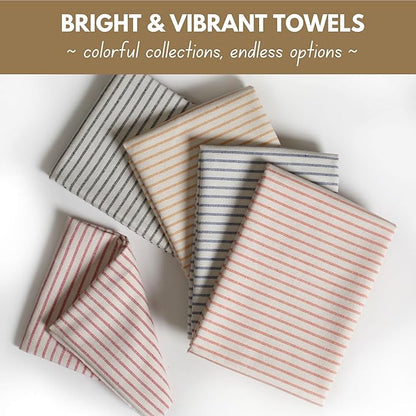 Native Fab 4 Pack Farmhouse Stripe Kitchen Dish Towels Cotton Super Absorbent Quick Drying Reusable 18x26 Inches - Bar Hand Towels, Kitchen Cleaning Towels with Hanging Loop, Milenna Blue