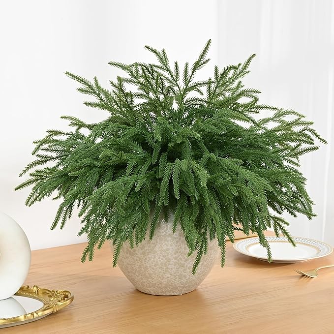 Waipfaru Christmas 12 Pcs Norfolk Pine Stems, 18 Inch Real Touch Artificial Norfolk Pine Branches, Christmas Greenery for DIY Cedar Garland, Indoor & Outdoor Xmas Holiday Home Decor