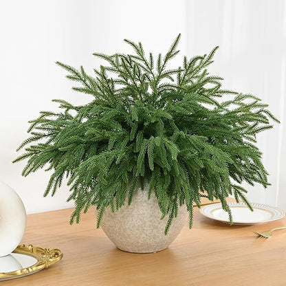 Waipfaru Christmas 12 Pcs Norfolk Pine Stems, 18 Inch Real Touch Artificial Norfolk Pine Branches, Christmas Greenery for DIY Cedar Garland, Indoor & Outdoor Xmas Holiday Home Decor