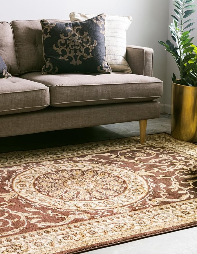 Rugs.com Chateau Collection Rug – 3x5 Brown Medium-Pile Rug Perfect for Entryways, Kitchens, Breakfast Nooks, Accent Pieces