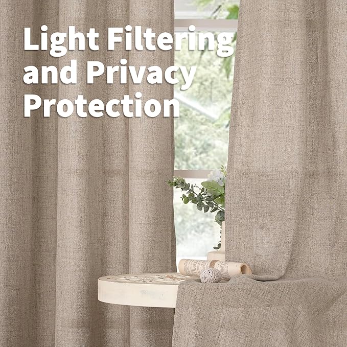 YoungsTex Oatmeal Linen Curtains 84 lnches Length 2 Panels for Living Room, Burlap Semi Sheer Drapes with Bronze Grommet Light Filtering Window Treatments for Bedroom Farmhouse, 52 X 84 Inch