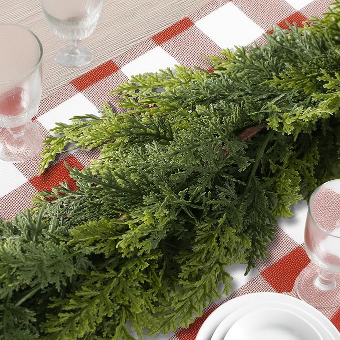 9FT Real Touch Norfolk Christmas Pine Garland, Lifelike Artificial Bendable Greenery Garland for Front Door, Mantle, Staircase, Windowsill Indoor Outdoor Christmas Decorations