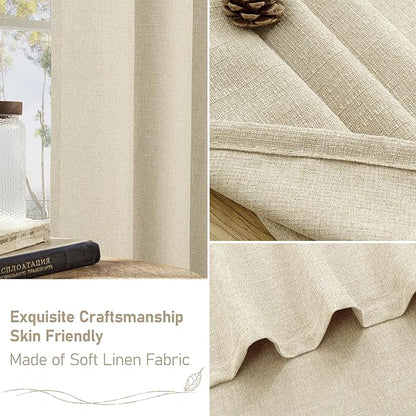 LAMIT Natural Beige Linen Curtains for Bedroom, 63 inches Grommet Thermal Insulated Thick Burlap Farmhouse Neutral Curtains Noise Reducing Light Filtering Drapes for Living Room, 2 Panels, W38 x L63