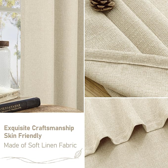 LAMIT Natural Beige Linen Curtains for Bedroom, 84 inches Grommet Thermal Insulated Thick Burlap Farmhouse Neutral Curtains Noise Reducing Light Filtering Drapes for Living Room, 2 Panels, W60 x L84