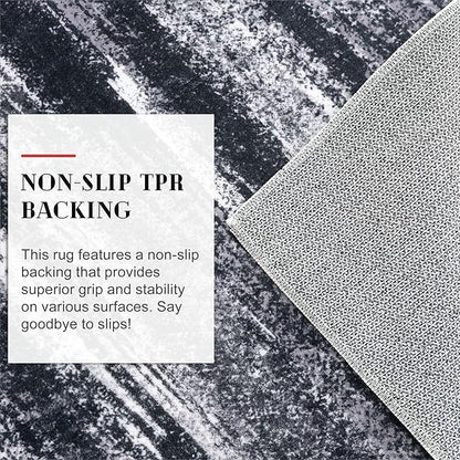 Modern Abstract Runner Rug 2x5, Black Grey Washable Kitchen Runner Entryway Rug Mat Non-Slip Soft Hallway Rug Runner Thin Print Faux Wool Carpet for Bedroom Laundry Room Indoor
