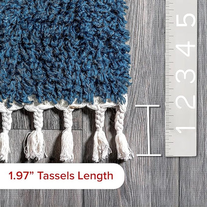 nuLOOM Neva Modern Tasseled Shag Accent Rug, 2' x 3', Blue, Rectangular, 1.55" Thick