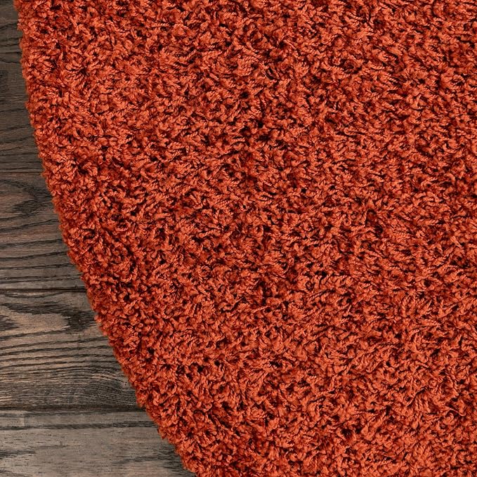Unique Loom Solid Shag Collection Area Rug (5' 3" Round, Terracotta)