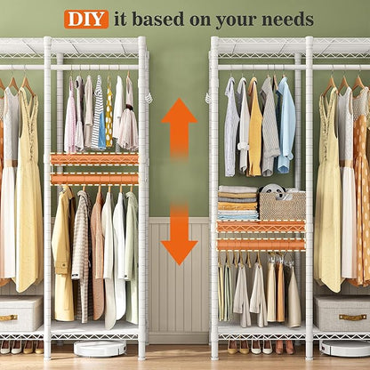 Raybee Clothes Rack Heavy Duty Clothing Racks for Hanging Clothes Loads 1100LBS, Garment Rack Freestanding for Bedroom, 75" H x 75" W x 15.7" D, White