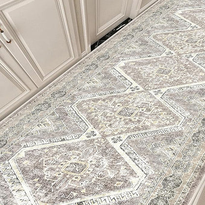 KUTA Extra Long Runner Rug for Hallway 2.6x18ft, Oriental Washable Kitchen Rugs, Ivory Grey Yellow Brown Non-Slip Stair Runners Indoor Soft Printed Vintage Carpet for Bedroom Living Room Nursery