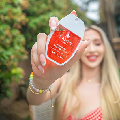 PAMMI Power Mist Hydrating Hand Sanitizer Spray, Portable Travel Size Pocket Hand Sanitizer, Scented Handsanitizer Mini Spray For Car - 600 Sprays (2 Packs (Raspberry Lychee, Strawberry Watermelon))