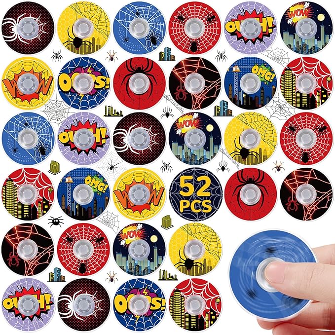 SCIONE 52 Pcs Fidget Spinner for Kids, Bulk Spidey Party Favors Fidget Toys, 1.57" Mini Spider Spinners for Birthday Goodie Bag Fillers, Classroom Rewards & Prize Box Stuffers