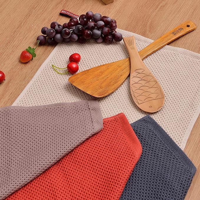 BALCONY & FALCON Waffle Weave Dish Towel Kitchen Towel Hand Dish Rags Great for Household Cooking Cleaning Kerchief,13x28inches,Set of 4 Gray