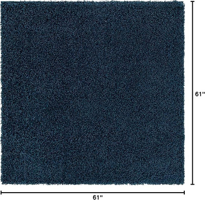 Unique Loom Solid Shag Collection Area Rug (5' 1" Square, Sapphire Blue/ Navy Blue)